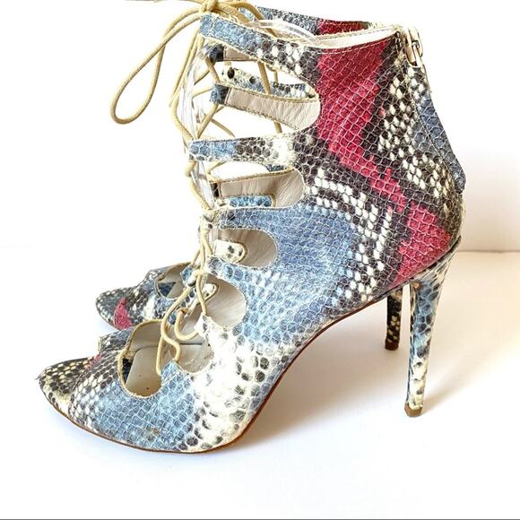 Zara Leather Snake Print Lace Up Heels 41/10 - Picture 4 of 8